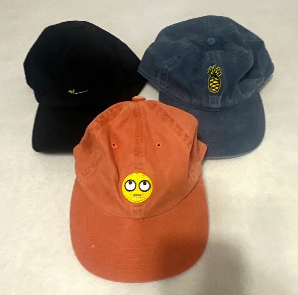 3 Pack Adjustable Baseball Caps One Size Pineapple Face Smiley Embroidered